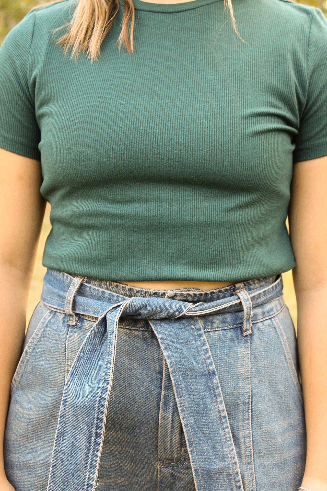 Short Sleeved Ribbed Tee Shirt in Forest